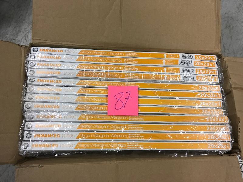 lot 87 image: 20 in. x 20 in. x 1 in. Enhanced Odor, Allergen and Pet Dander Control Air Filter QTY 12 not used