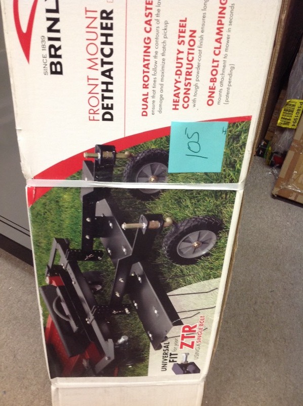 lot 105 image: Brinly-Hardy 48 in. Front Mount Dethatcher for ZTR Mowers new
