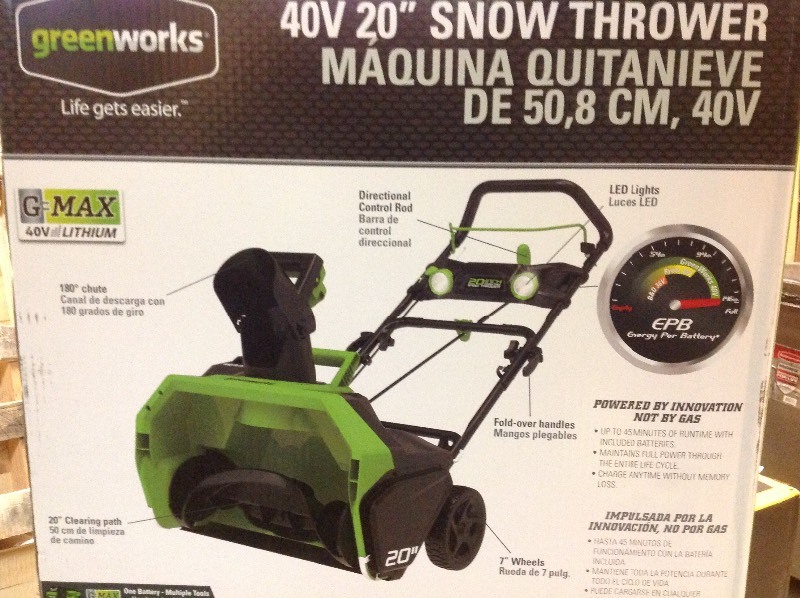 lot 110 image: Greenworks  Digi-Pro GMAX 20 in. 40-Volt Cordless Electric Snow Blower - Battery and Charger Included  not used