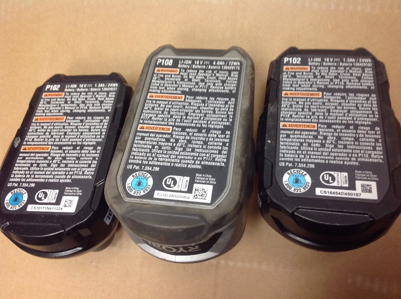 lot 111 image: Lot of Ryobi P108 4AH One High Capacity Lithium Ion Battery 1 and 1 Ryobi P102 Genuine OEM 18V One Lithium Ion Compact Battery in working conditions