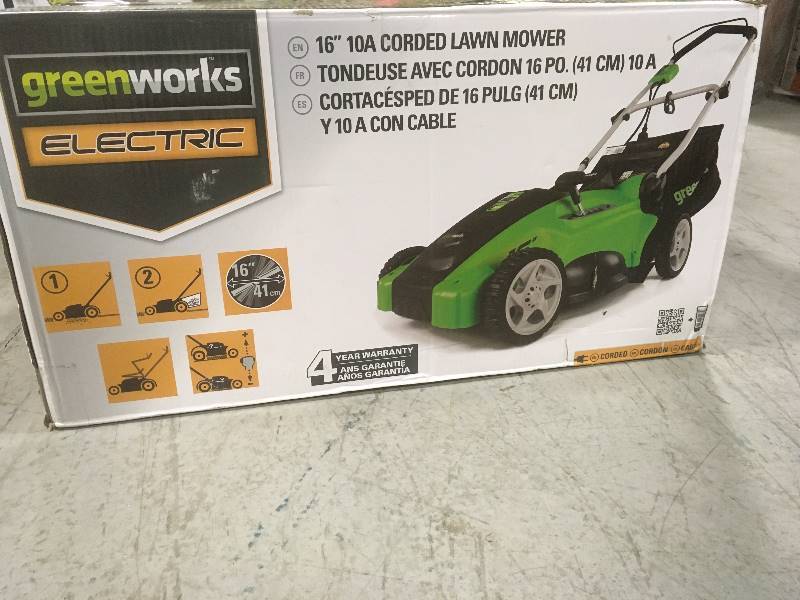 lot 6 image: Greenworks 16 in. 10 Amp Corded Electric Walk Behind Push Mower in like new condition
