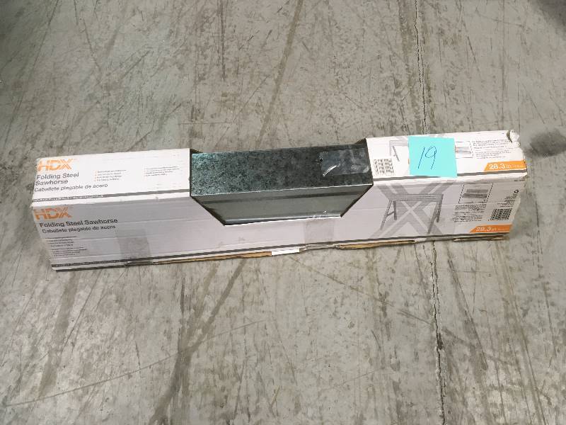 lot 19 image: HDX 1-Compartment Folding Steel Sawhorse in like new condition