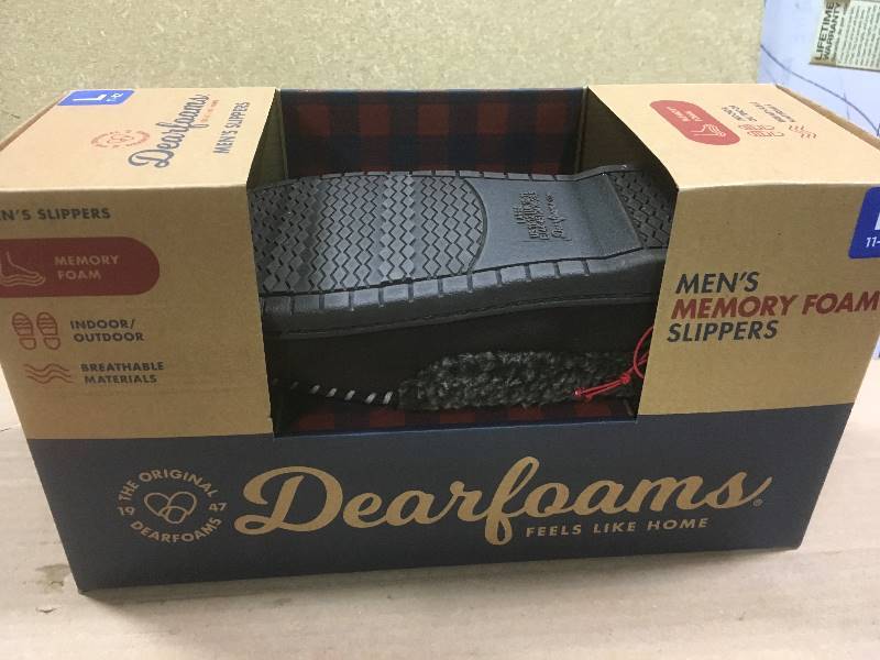 lot 25 image: Mens Dearfoams Slippers Large 11 - 12 Coffee Suede Moccasin Memory Foam A8990 not used