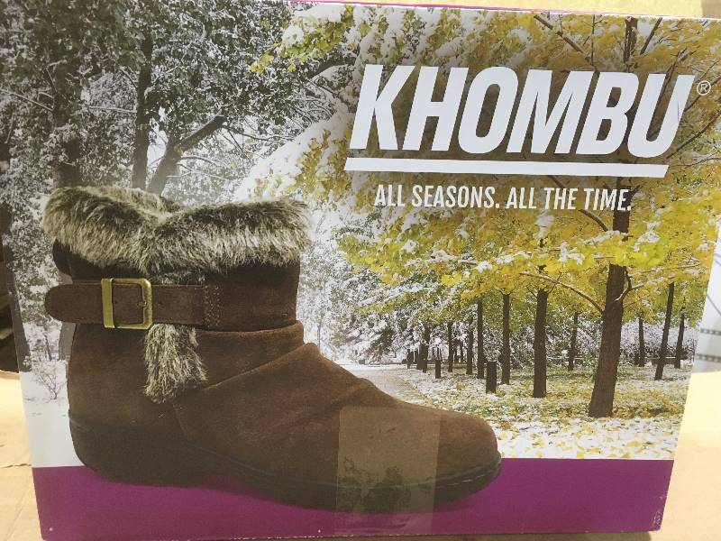 lot 27 image: KHOMBOU LINDSAY WOMENS ALL WEATHER BROWN SUEDE LEATHER WINTER BOOTS SIZE 9 not used