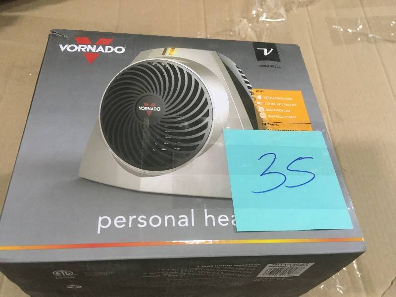 lot 35 image: Vornado VH200 1500-Watt Vortex Whole Room Electric Portable Fan Heater in like new condition