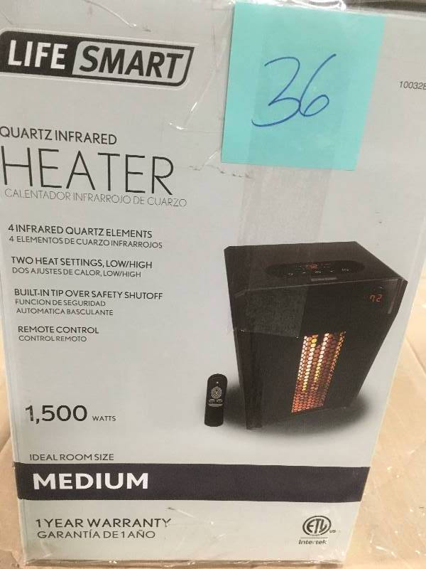 lot 36 image: Lifesmart HT1195 Infrared 4 Element Medium Room Heater in like new condition