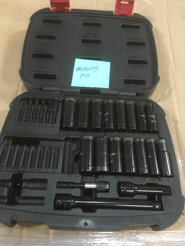 lot 61 image: HUSKY 35 PIECE THIN WALL IMPACT DRIVER SOCKET SET missing pcs