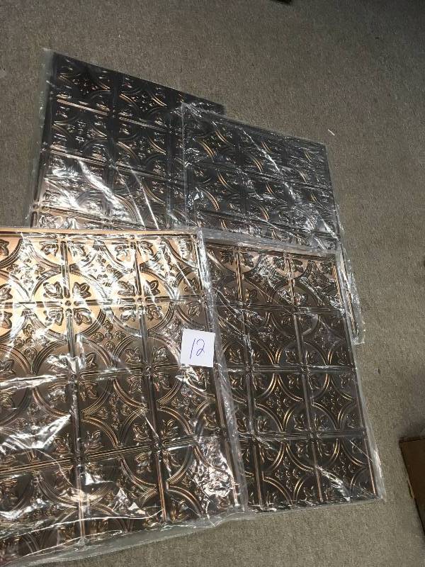 lot 12 image: Fasade 18 in. x 24 in. Traditional 6 PVC Decorative Backsplash Panel in Oil Rubbed Bronze 5 PCS EA QTY 4 not used