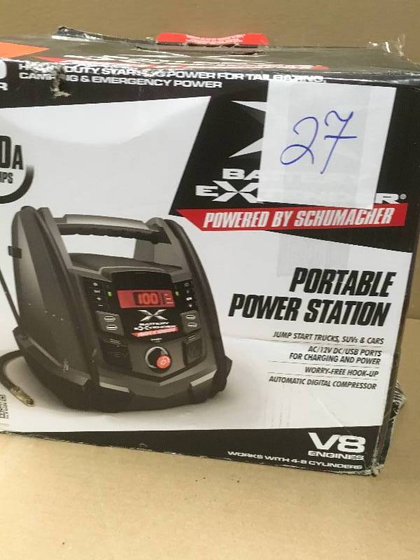 lot 27 image: Schumacher Battery Extender 12-Volt, 1,200 Amp Battery Jump Starter in good condition