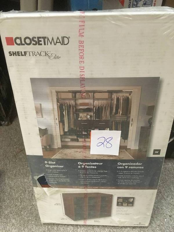 lot 28 image: ClosetMaid Elite 19-34 in. White 9-Slot Organizer not used