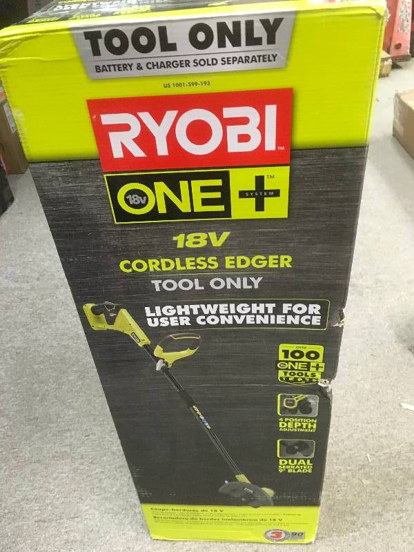 lot 41 image: RYOBI ONE 9 in. 18-Volt Lithium-Ion Cordless Edger - Battery and Charger Not Included in like new condition