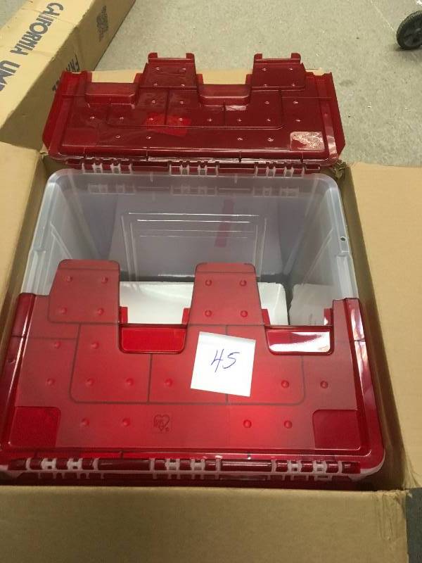 lot 45 image: IRIS Ornament Storage Box in Red (2 per Pack) not used