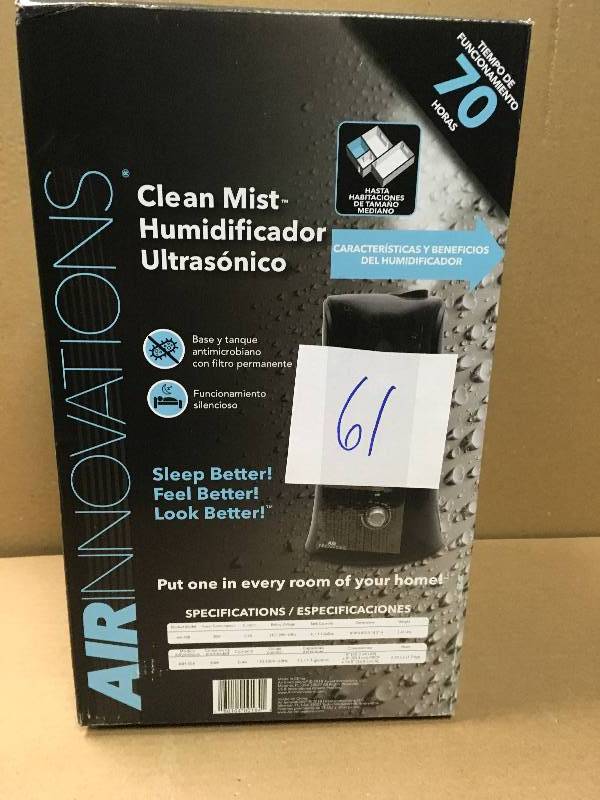 lot 61 image: Air Innovations 1.1 Gal. Cool Mist Humidifier for Medium Rooms Up To 400 sq. ft. in like new condition