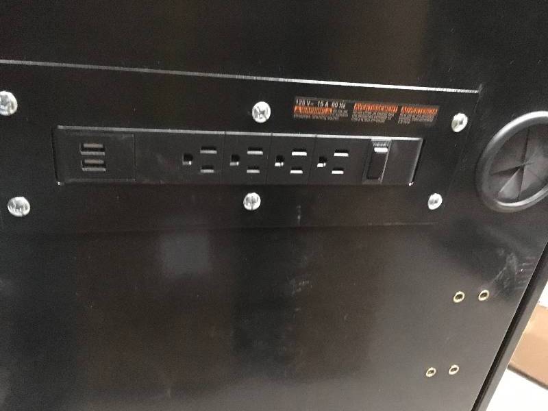 lot 64 image: Husky 27 in. W 19 in. D 1-Drawer 2-Door Rolling Tool Cabinet with Flip-Up Pegboard in Black MISSING KEY SMALL DAMAGE B ACK