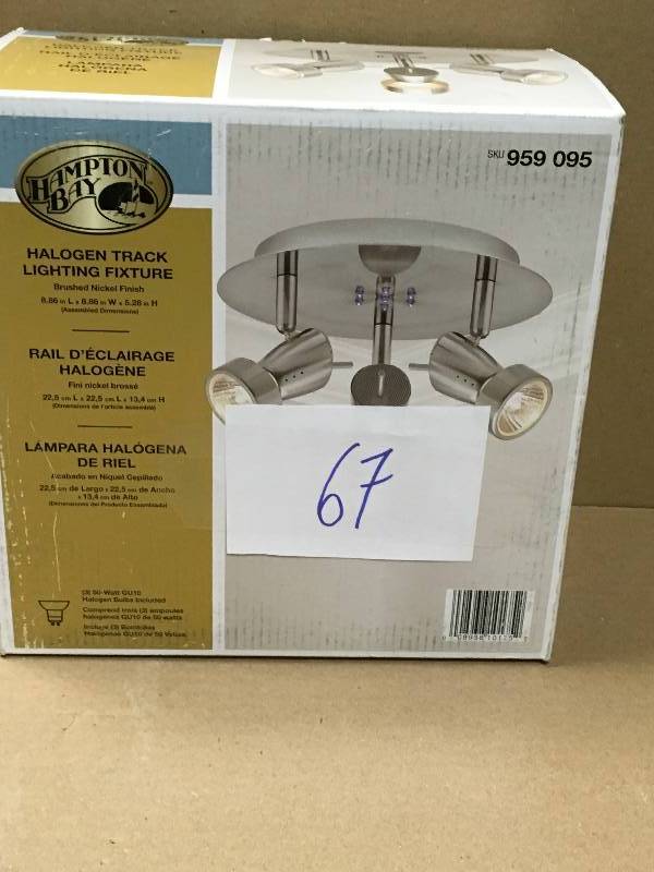 lot 67 image: Hampton Bay 3-Light Brushed Nickel Semi-Flush Mount Directional Light Fixture in like new condition