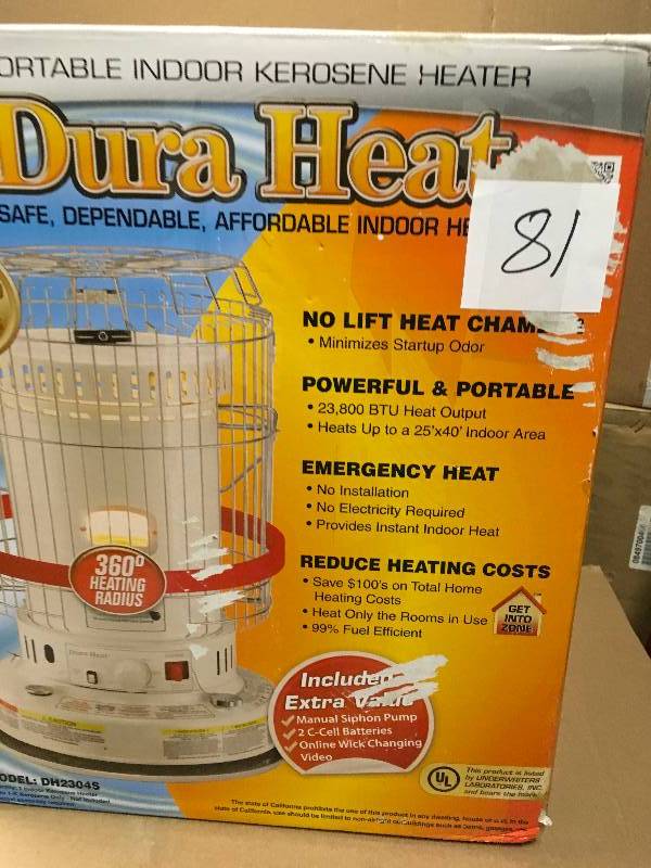 lot 81 image: DuraHeat 23,800 BTU Indoor Kerosene Portable Heater USED in good condition