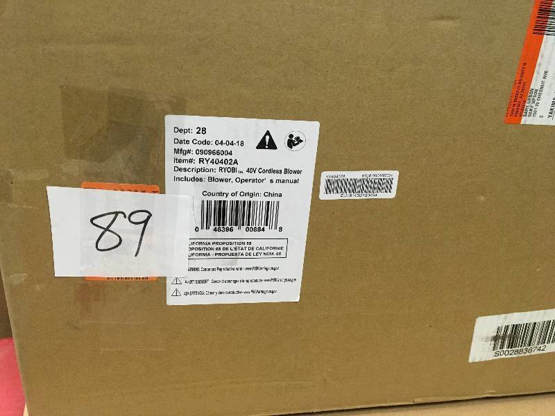 lot 89 image: RYOBI 155 MPH 300 CFM 40-Volt Lithium-Ion Cordless Jet Fan Leaf Blower - Battery and Charger Not Included in like new condition