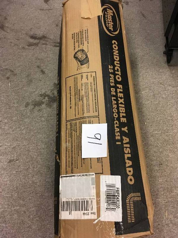 lot 91 image: 4 in. x 25 ft. Insulated Flexible Duct R6 Silver Jacket in like new condition