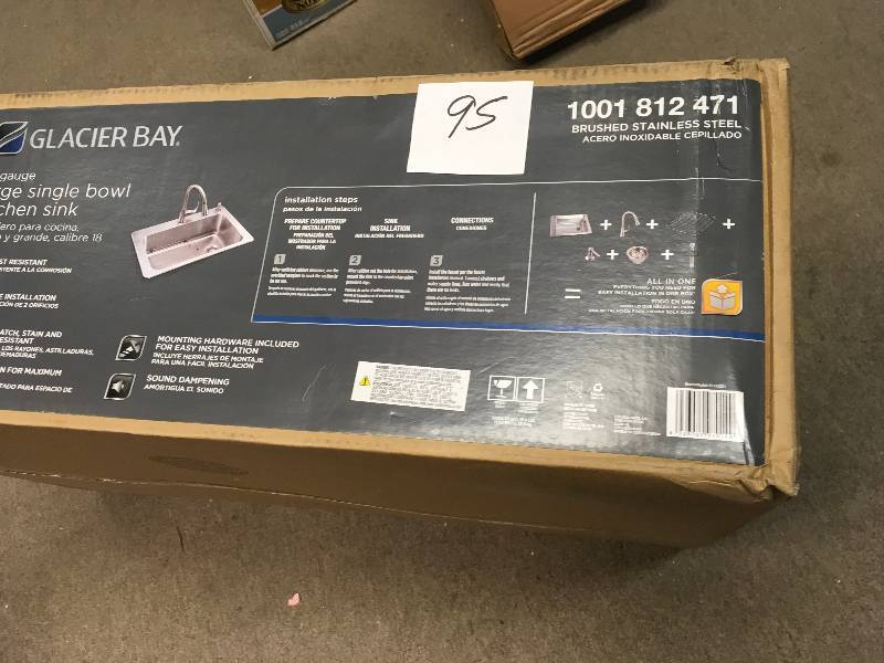 lot 95 image: Glacier Bay All-in-One Drop-in Stainless Steel 33 in. 2-Hole Single Bowl Kitchen Sink in like new condition