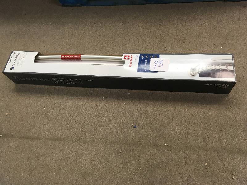 lot 98 image: Glacier Bay Rustproof 50 in. to 72 in. Aluminum Adjustable Tension Double Curved Shower Rod in Brushed Nickel in like new condition