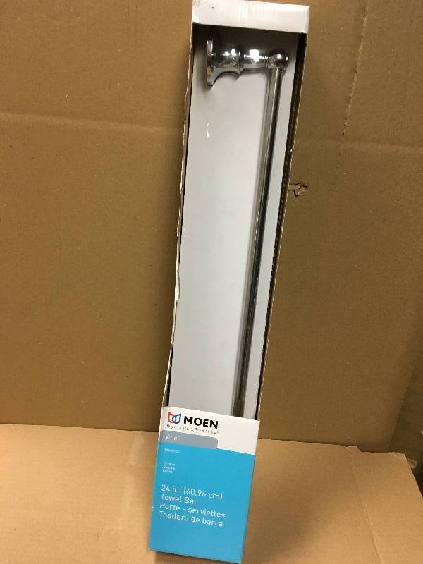 lot 100 image: MOEN Towel Holders Vale 24 in. Towel Bar in Chrome grey DN4424CH in like new condition