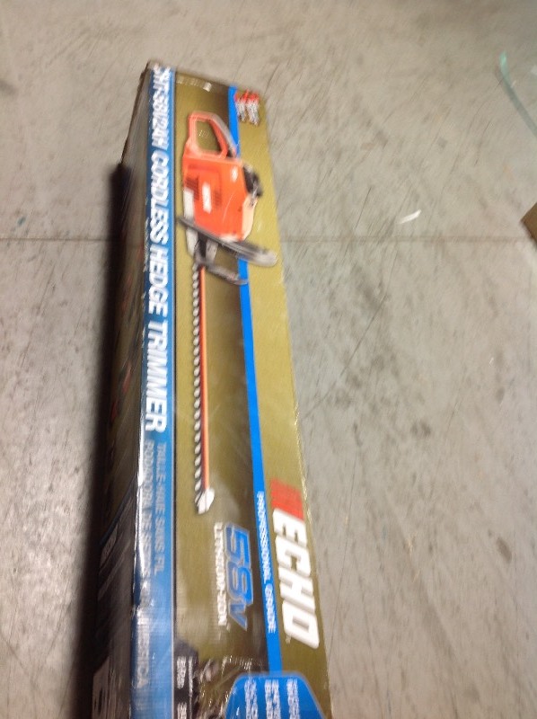 lot 111 image: ECHO  24 in. 58-Volt Lithium-Ion Brushless Cordless Hedge Trimmer - 2.0 Ah Battery and Charger Included  in working conditions