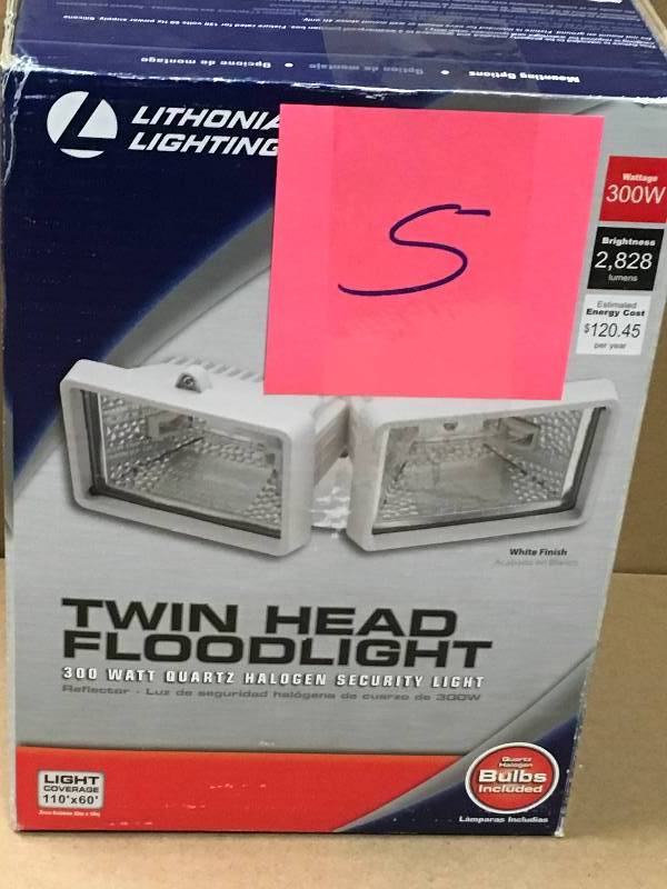 lot 5 image: Lithonia Lighting 2-Lamp White Outdoor Flood Light in like new condition
