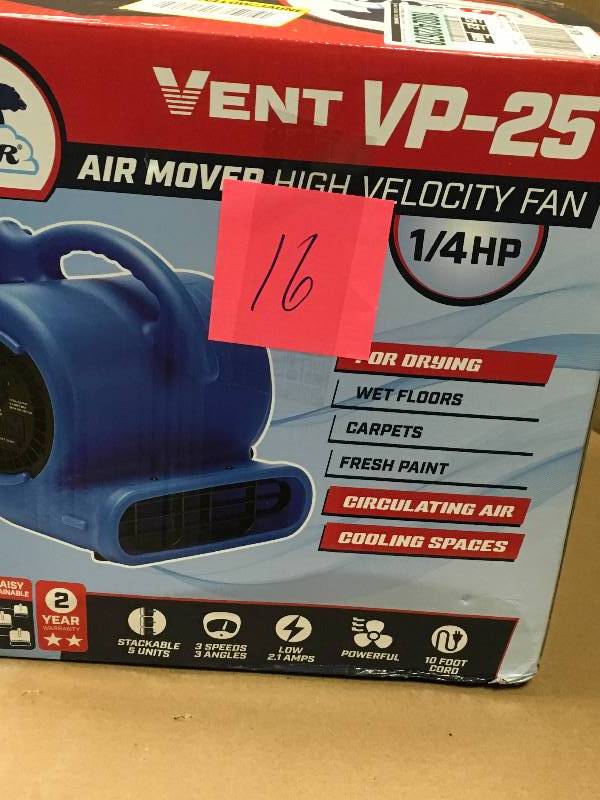 lot 16 image: B-Air 14 HP Air Mover Blower Fan for Water Damage Restoration Carpet Dryer Floor Home and Plumbing Use in Blue in good condition