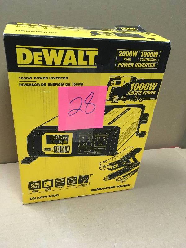 lot 28 image: DEWALT 1000-Watt Power Inverter in like new condition