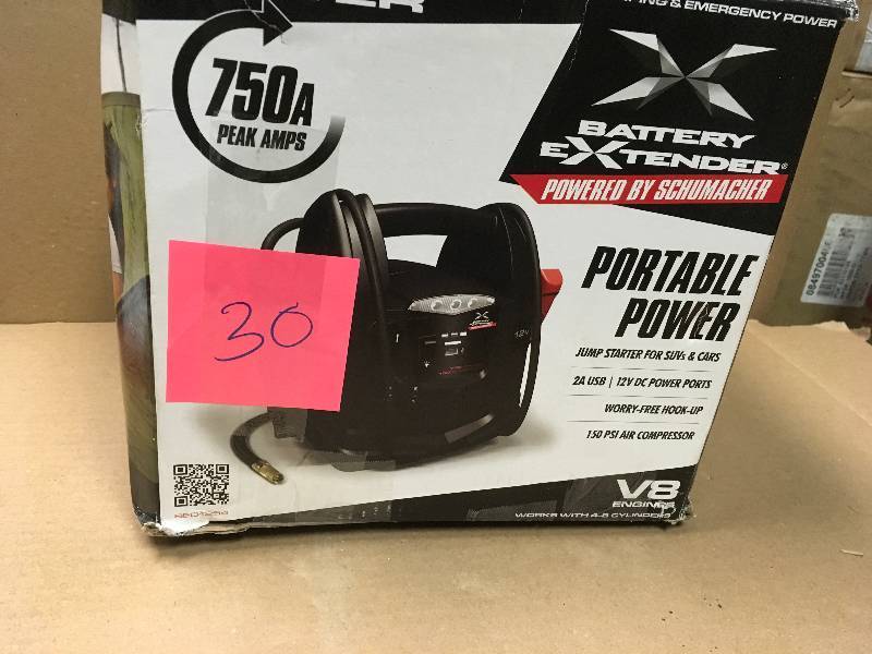 lot 30 image: Schumacher Battery Extender 12-Volt, 750 Amp Battery Jump Starter in good condition