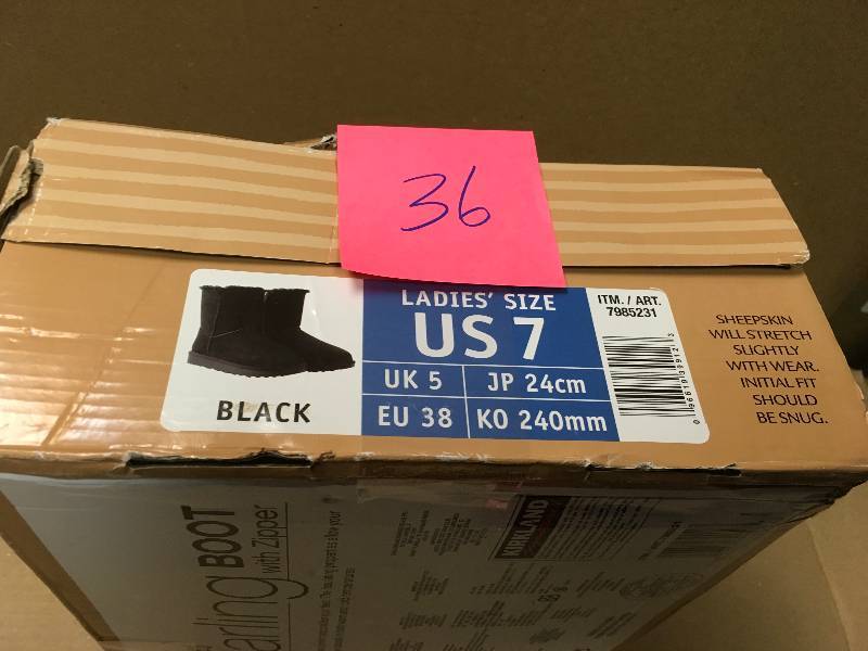 lot 36 image: Kirkland Signature Womens Shearling zipper Boot, Black, Sz 7 not used