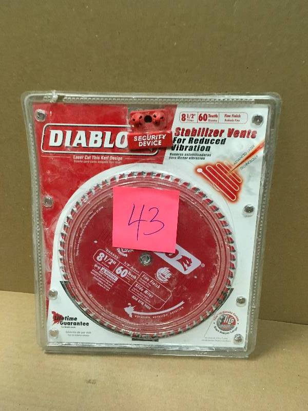 lot 43 image: Diablo 8-12 in. x 60-Teeth Fine Finish Saw Blade in like new condition