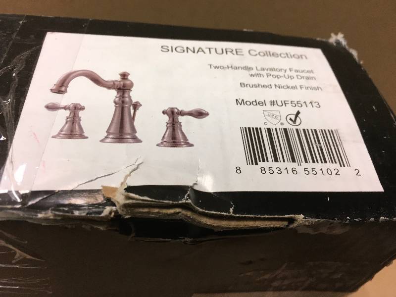 lot 45 image: Ultra Faucets Signature Collection 8 in. Widespread 2-Handle Bathroom Faucet with Pop-Up Drain in Brushed Nickel in like new condition