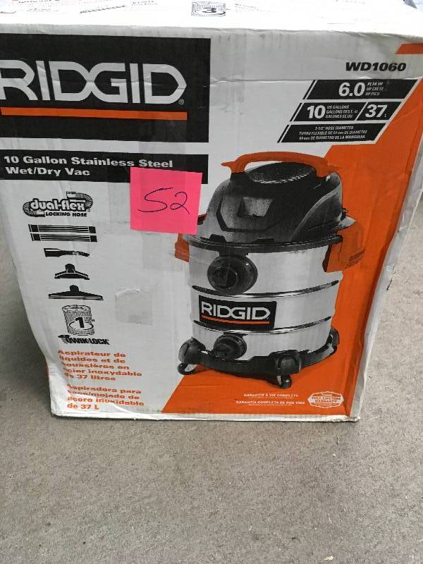 lot 52 image: RIDGID 10 Gal. 6.0 Peak HP Stainless Wet Dry Vac LIGHTLY USED