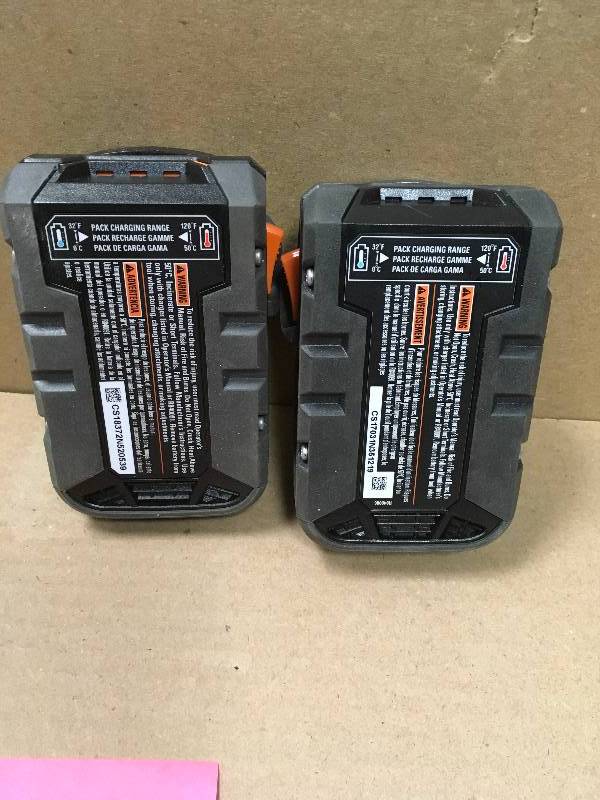 lot 56 image: RIDGID 18-Volt HYPER Lithium-Ion Battery Pack 2.0Ah (2-Pack) in like new condition