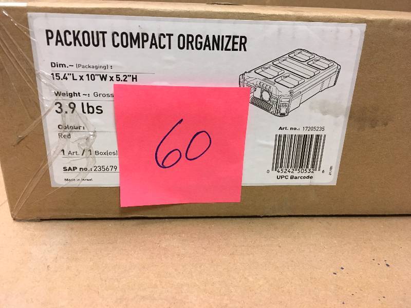 lot 60 image: Milwaukee PACKOUT 5-Compartments Small Parts Organizer in like new condition