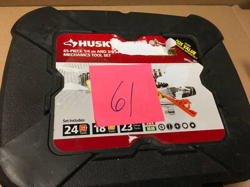 lot 61 image: Husky Mechanics Tool Set (65-Piece) in like new condition broken case