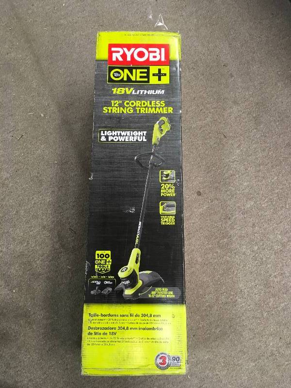 lot 62 image: RYOBI ONE 12 in. 18-Volt Lithium-Ion Cordless String TrimmerEdger - 1.3 Ah Battery and Charger Included in like new condition