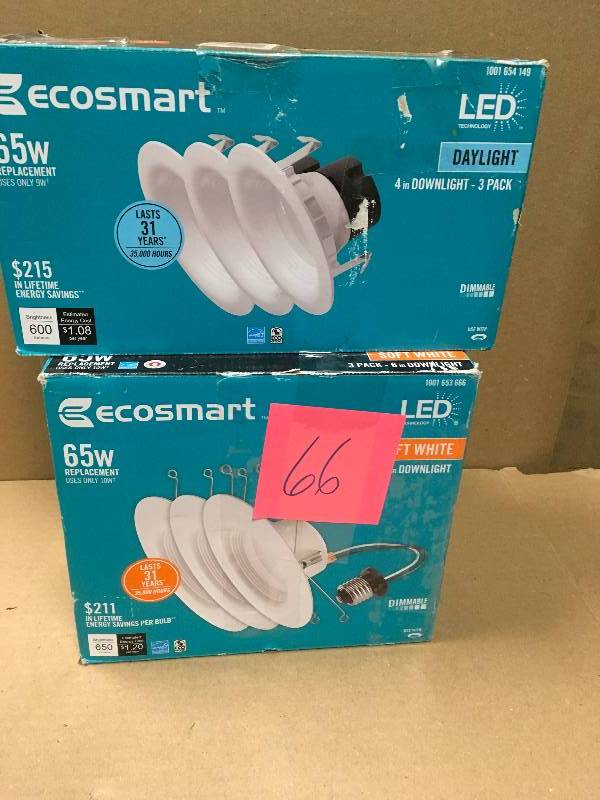 lot 66 image: EcoSmart  65-Watt Equivalent Softwhite 6 in. White Integrated LED Recessed Trim (3-Pack) QTY 2