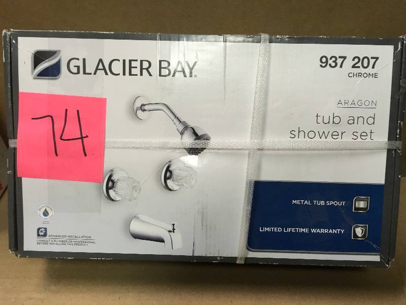 lot 74 image: Glacier Bay Aragon WaterSense 2-Handle 1-Spray Tub and Shower Faucet in Chrome (Valve Included) not used