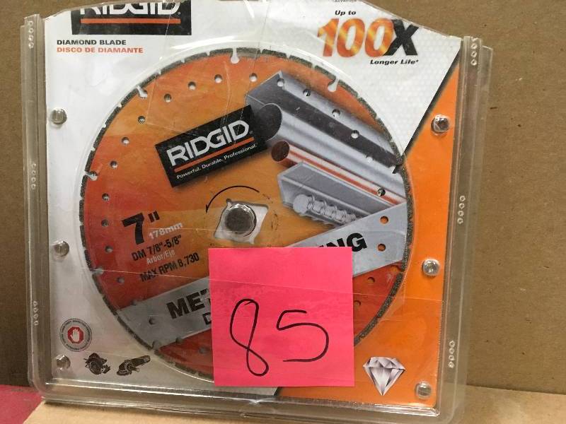 lot 85 image: RIDGID 7 in. Metal Cutting Diamond Blade in like new condition