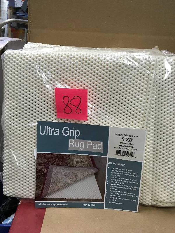 lot 88 image: Tayse Rugs Ultra Grip Gray 5 ft. x 7 ft. Rug Pad in like new condition
