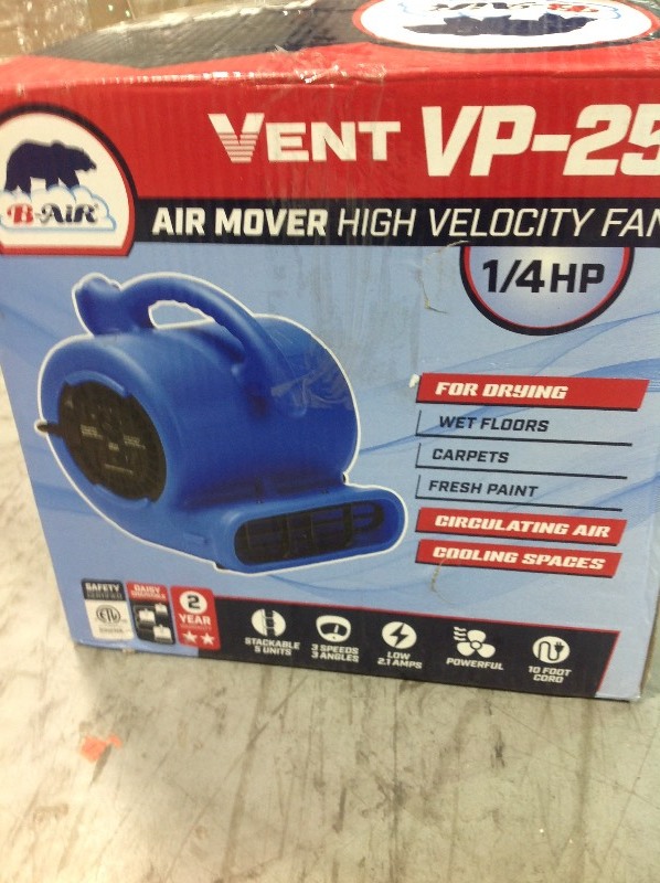 lot 108 image: B-Air  14 HP Air Mover Blower Fan for Water Damage Restoration Carpet Dryer Floor Home and Plumbing Use in Blue