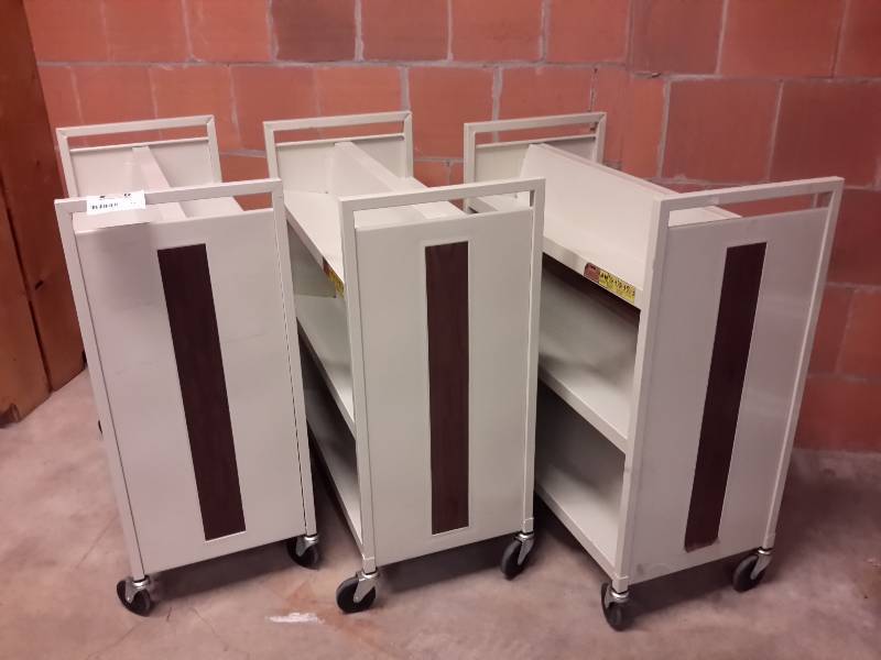 lot 144 image: 3 RollingLocking Library Carts