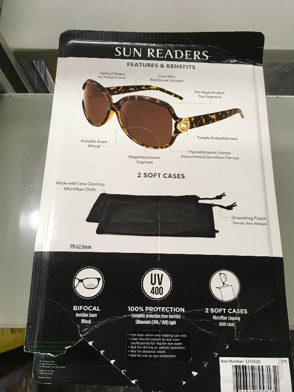 lot 33 image: Sun Readers 1.75 , Retail $14.99