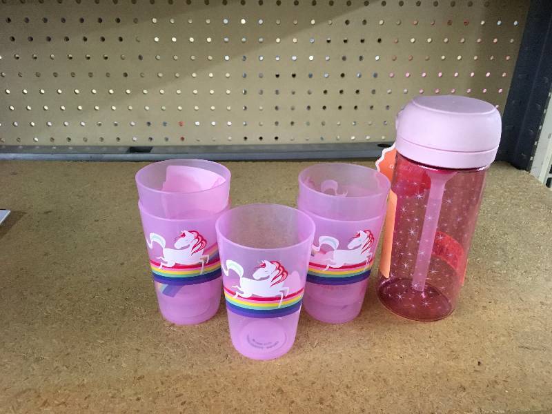 lot 133 image: 5 PK UnicornRainbow Cups & Pink Tumbler