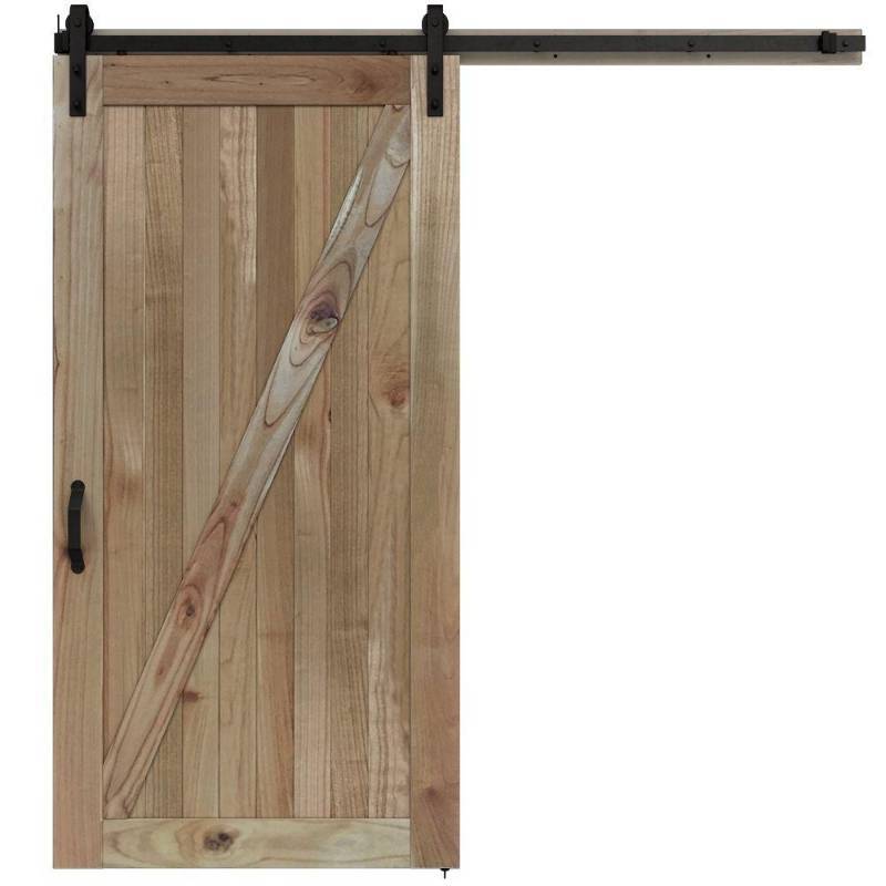 lot 201 image: Jeld-Wen 42 in. x 84 in. Rustic Unfinished Wood Barn Door with Sliding Door Hardware Kit. JW2212-00004