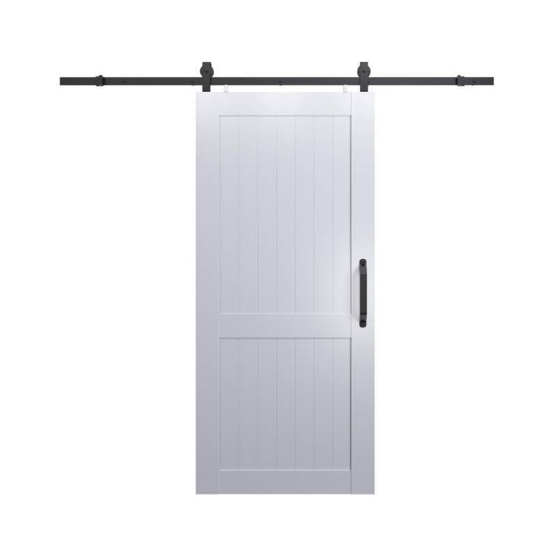 lot 209 image: Pinecroft 42 in. x 84 in. Millbrooke White H Style Ready to Assemble PVC Vinyl Barn Door with Sliding Door Hardware Kit