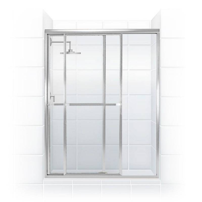 lot 223 image: Coastal Shower Doors Paragon Series 60 in. x 66 in. Framed Sliding Shower Door with Towel Bar in Chrome and Clear Glass, 1860.66B-C