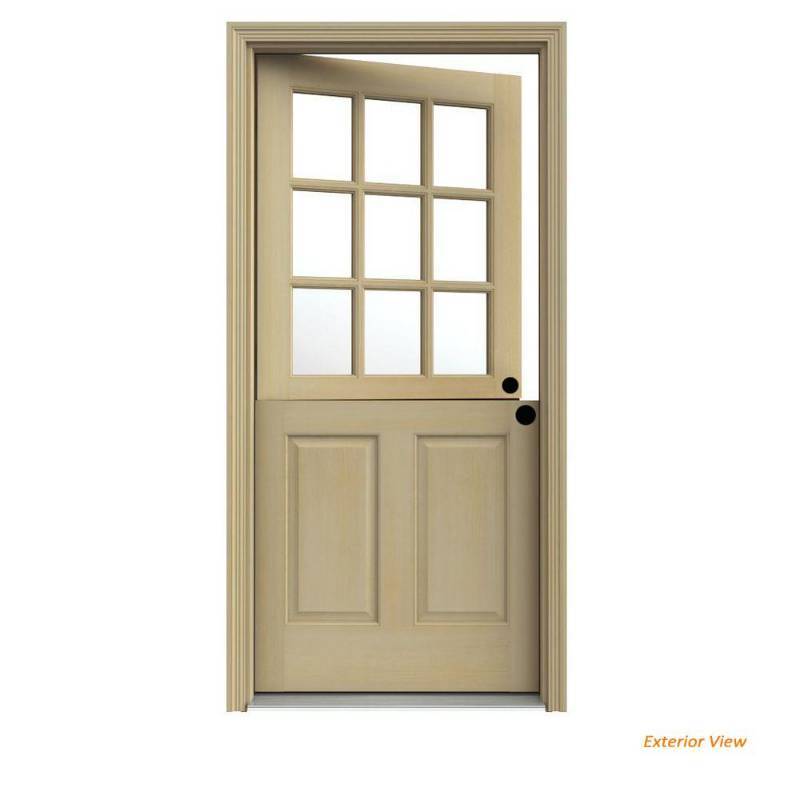 lot 270 image: Jeld-Wen 36 in. x 80 in. 9 Lite Unfinished Wood Prehung Left-Hand Inswing Dutch Front Door with AuraLast Jamb and Brickmold, 010897